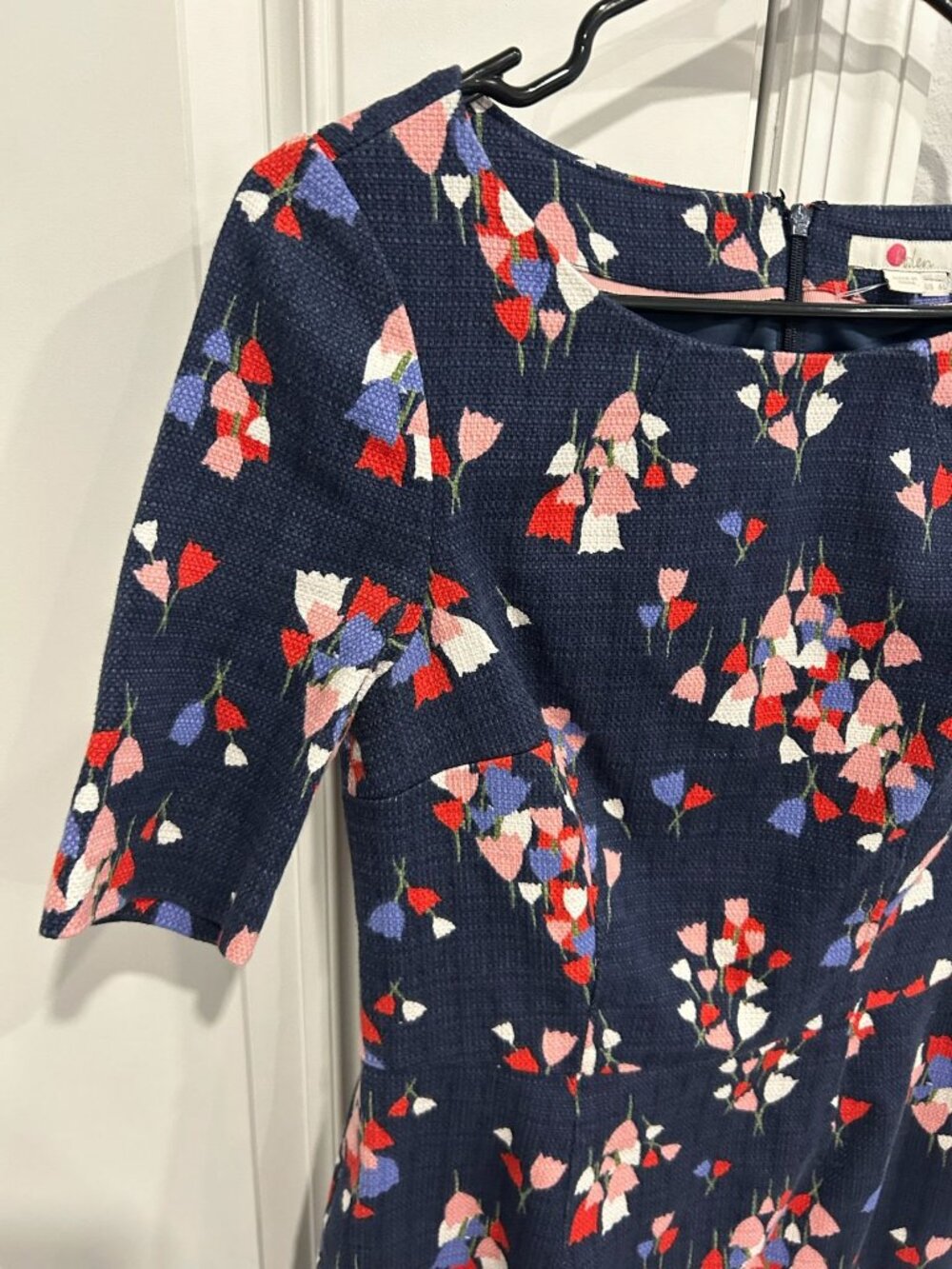 Boden 6 Navy Tulip Textured Sheath Dress Half Sleeves Cottagecore Boho Chic - Picture 5 of 12